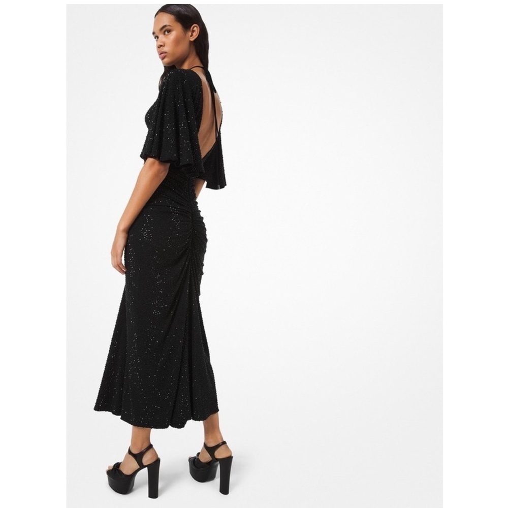 Michael Kors Collection dress 14 Crystal Embroidered Stretch Ruched Cutout - Picture 4 of 12